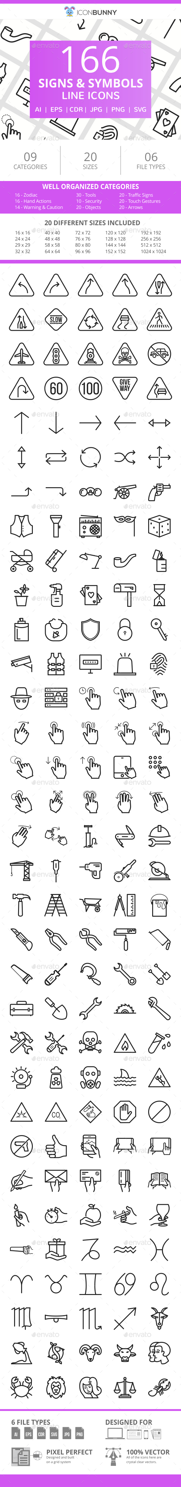 166 Signs & Symbols Line Icons - Icons