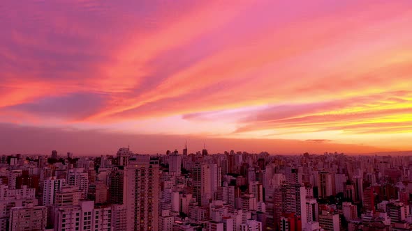 Sunset downtown Sao Paulo Brazil. Downtown district at sunset scenery. alt