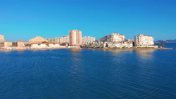 Aerial View. View of Apartments and Hotels, La-Manga, Spain alt