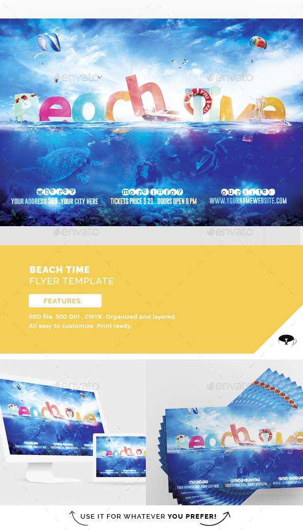 Beach Time Flyer Template - Flyers Print Templates