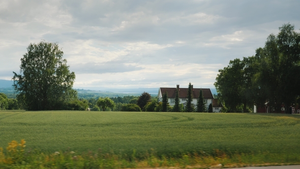 Beautiful Landscape of Rural Norway. View From the Window of the Bus alt