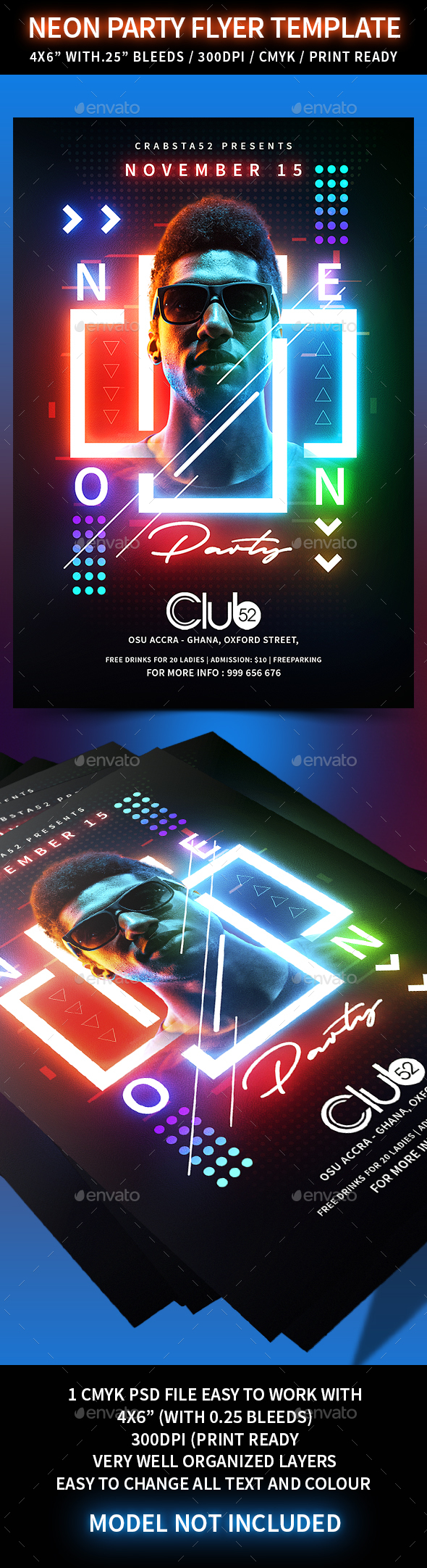 Neon Party Flyer Template - Events Flyers