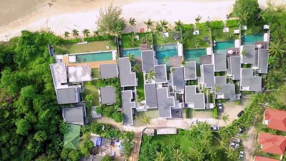 Aerial View of Residental Area with Luxury Beachfront Villas By the Sea on Tropical Island in alt