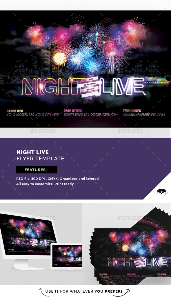 Night Live Flyer Template - Flyers Print Templates