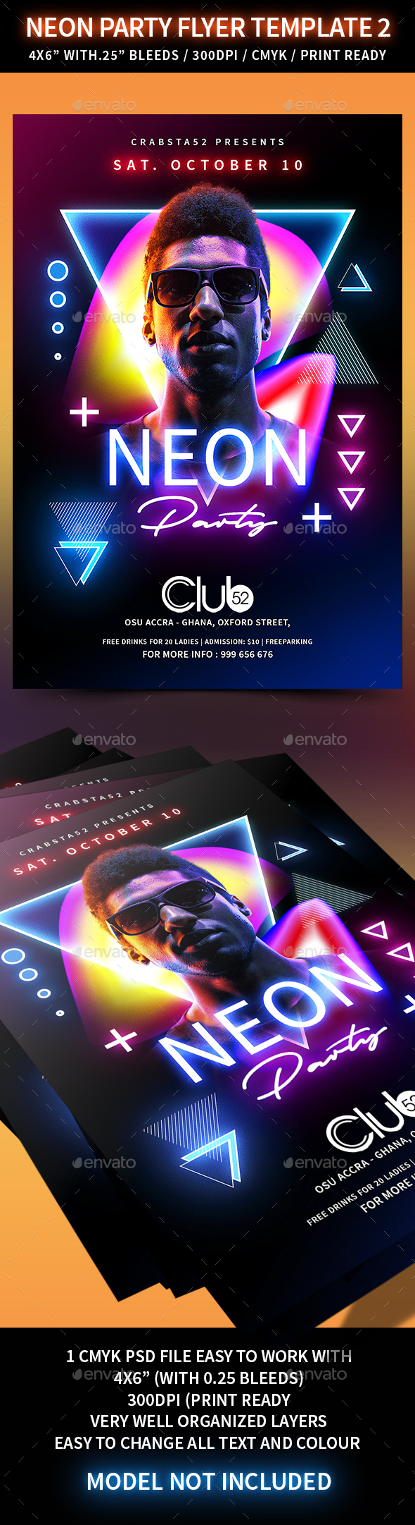 Neon Party Flyer Template 2 - Clubs & Parties Events