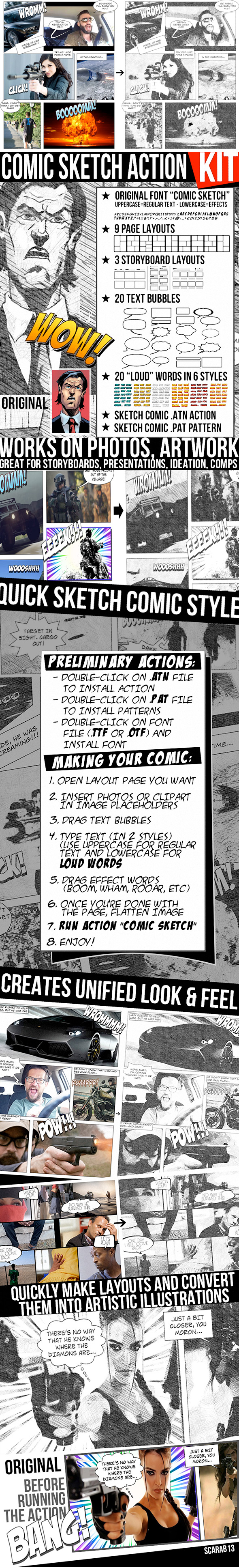 Comic Sketch Action Kit for Photoshop - Photo Effects Actions