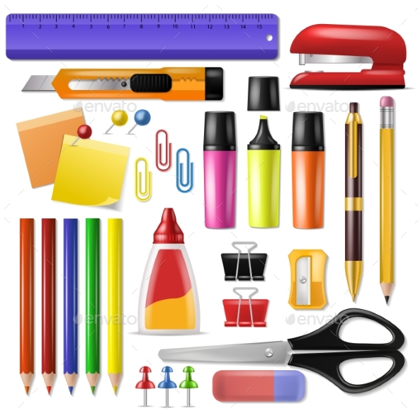Office Supply Vector Stationery School Tools Icons - Man-made Objects Objects