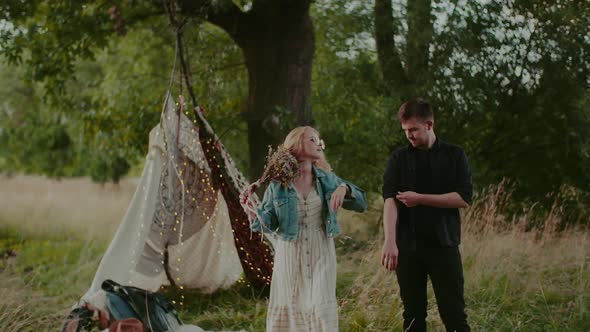 Portrait of Affectionate Happy Loving Couple Walking and Embracing alt