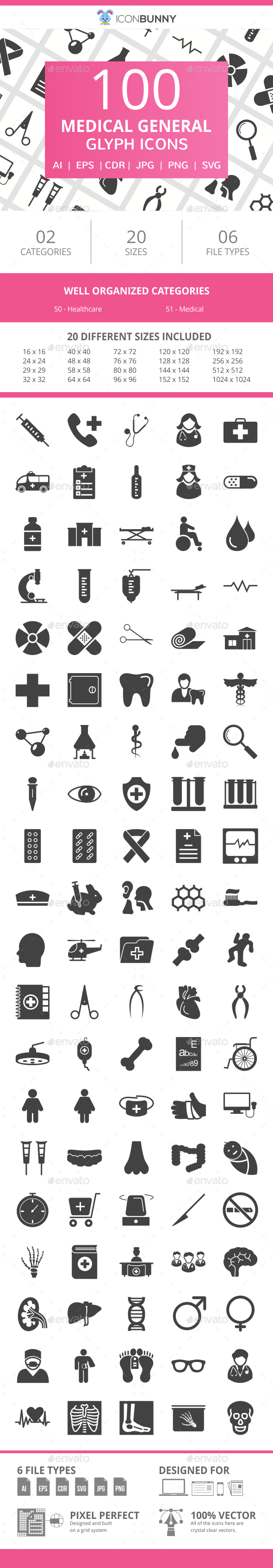 100 Medical General Glyph Icons - Icons