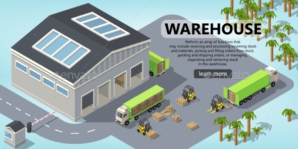 Vector Isometric Site Template - Shipping - Man-made Objects Objects
