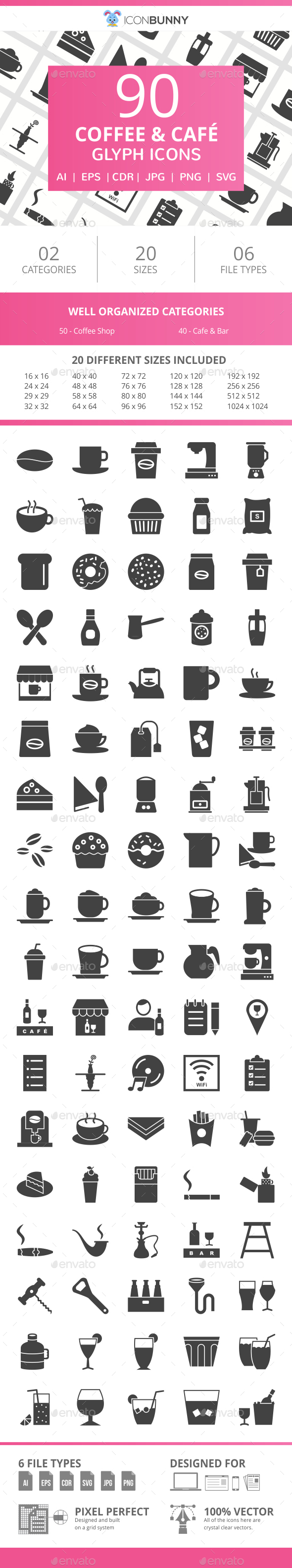 90 Coffee & Cafe Glyph Icons - Icons