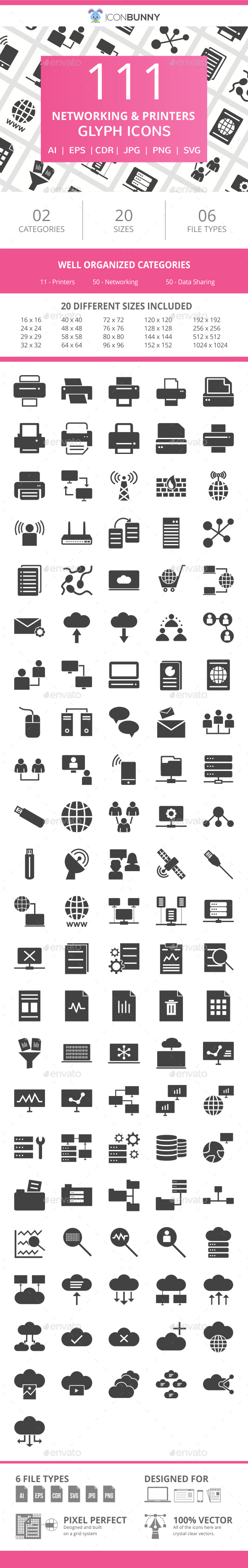 111 Networking & Printers Glyph Icons - Icons
