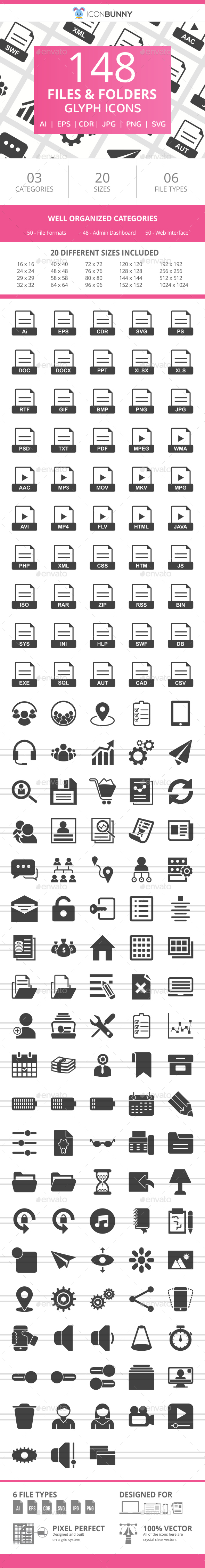 148 Files & Folders Glyph Icons - Icons