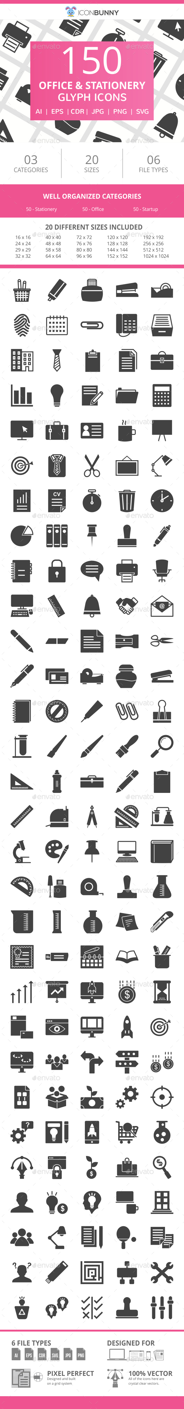 150 Office & Stationery Glyph Icons - Icons