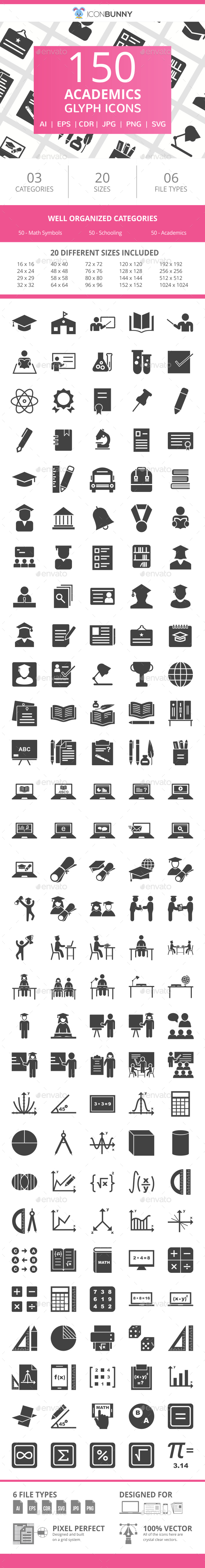 150 Academics Glyph Icons - Icons