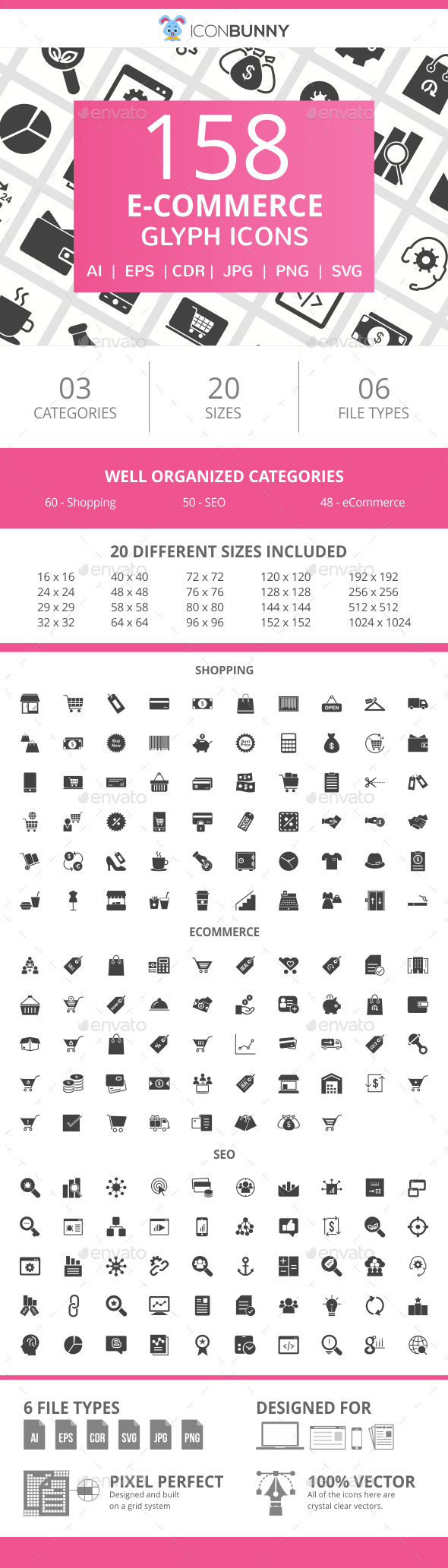 158 E-Commerce Glyph Icons - Icons