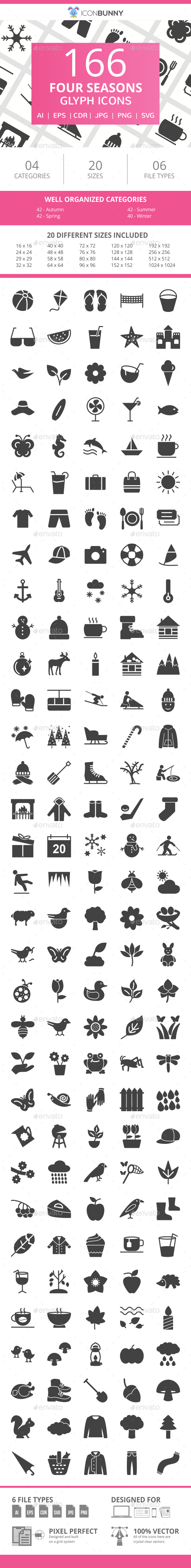 166 Four Seasons Glyph Icons - Icons