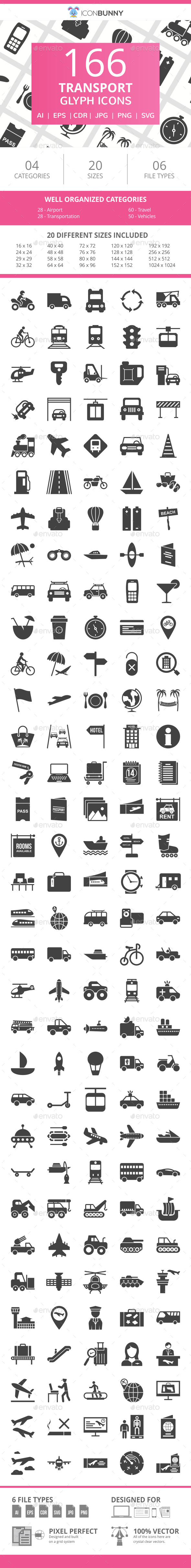 166 Transport Glyph Icons - Icons