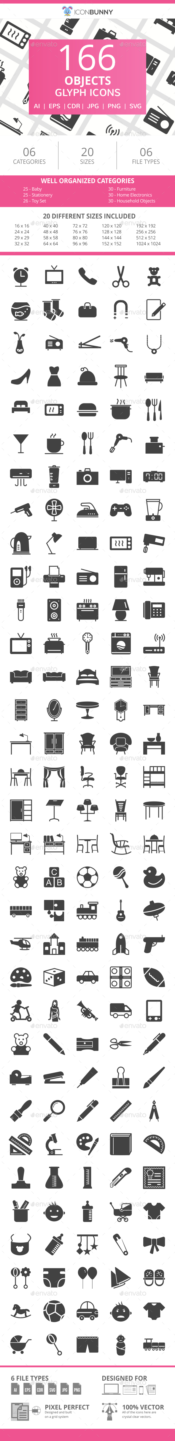 166 Objects Glyph Icons - Icons
