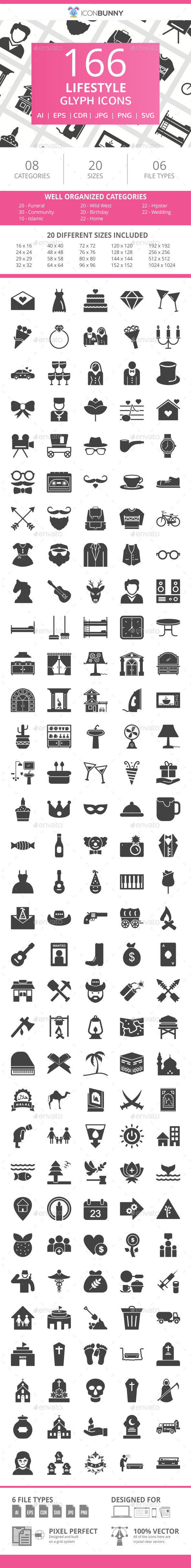 166 Lifestyle Glyph Icons - Icons