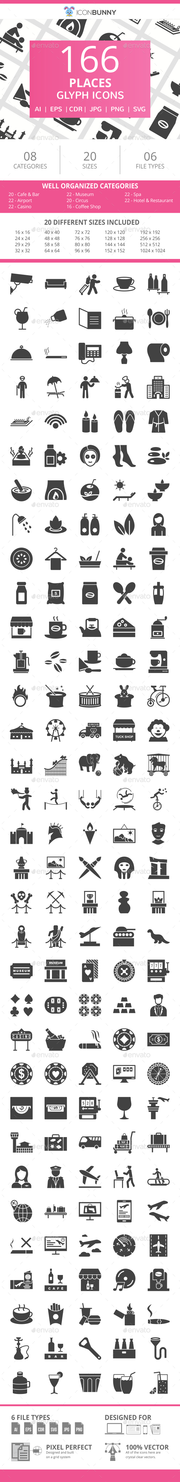 166 Places Glyph Icons - Icons