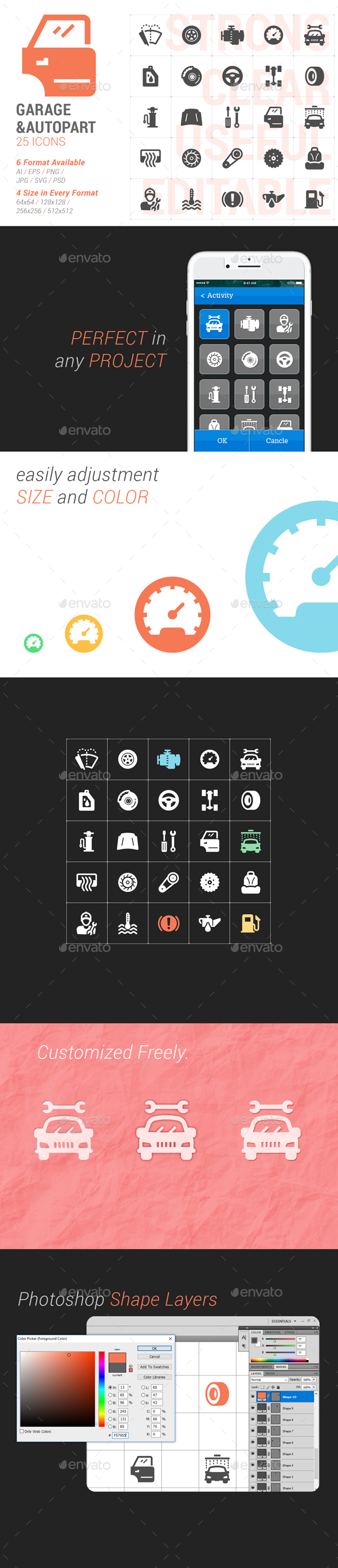 25 Garage & Auto Part Filled Icon - Icons