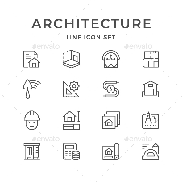 Set Line Icons of Architectural - Man-made objects Objects