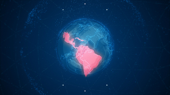 Red Latin America Maps on the Rotating Blue Earth 4K