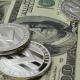 Litecoin LTC Coins Rotating on Bills of 100 Dollars - VideoHive Item for Sale