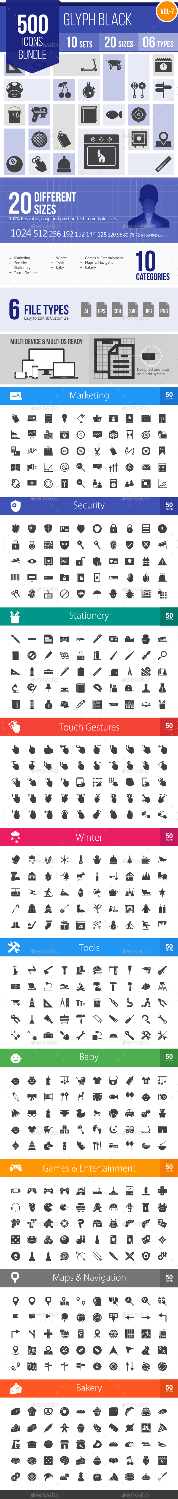 500 Vector Glyph Icons Bundle (Vol-7) - Icons