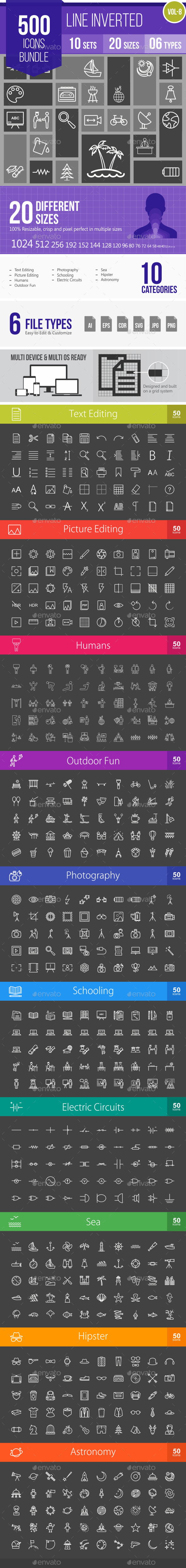 500 Vector Inverted Line Icons Bundle (Vol-8) - Icons