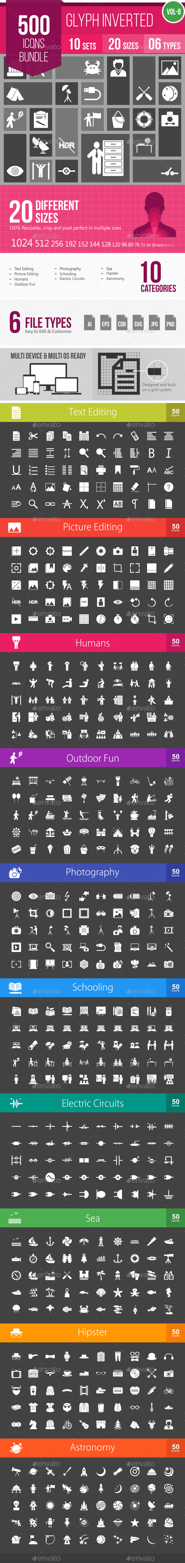 500 Vector Inverted Glyph Icons Bundle (Vol-8) - Icons