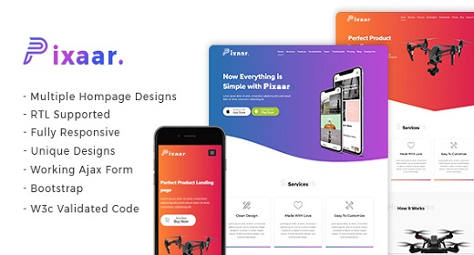 Pixaar - Creative App & Product Showcase Landing Page + RTL