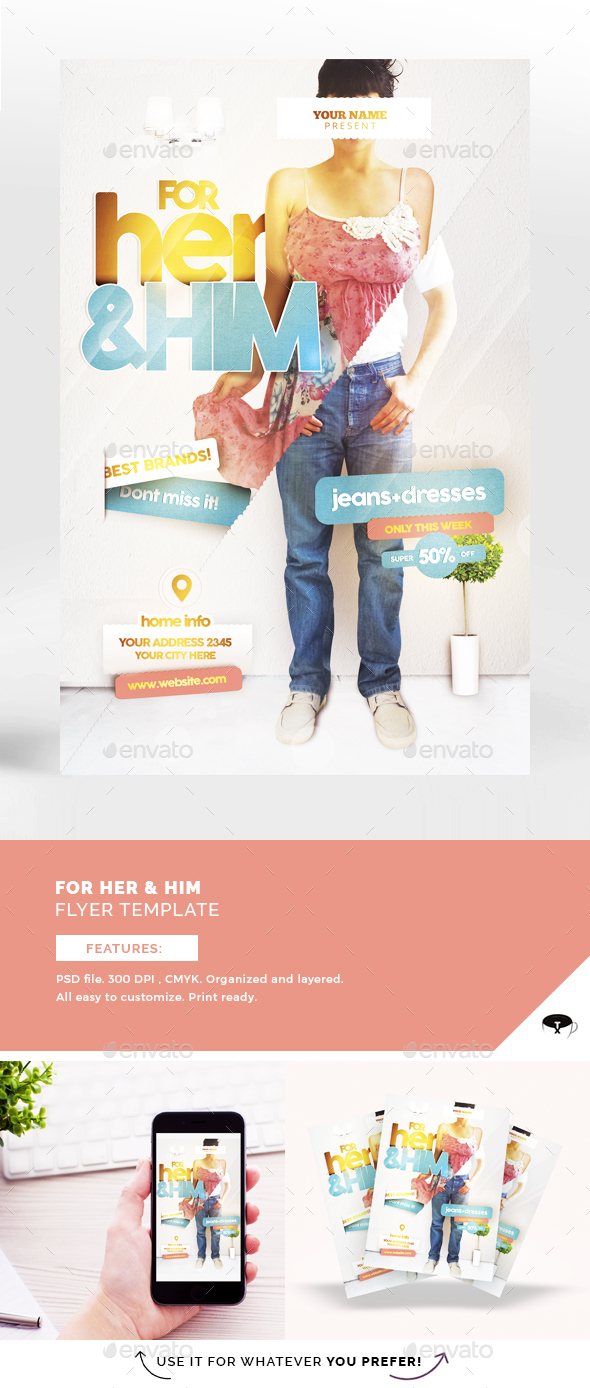 For Her & Him Flyer Template - Print Templates