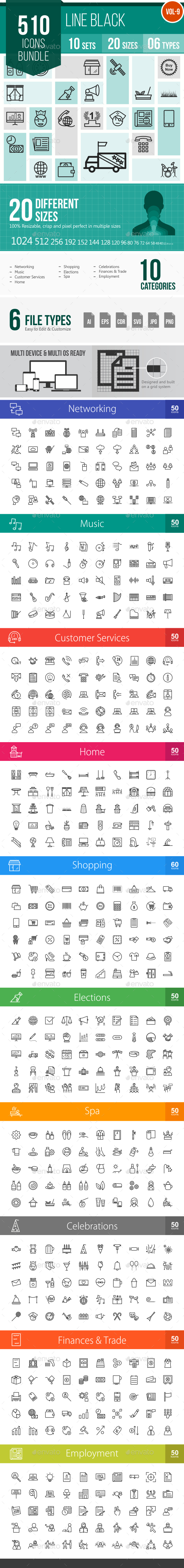 510 Vector Line Icons Bundle (Vol-9) - Icons