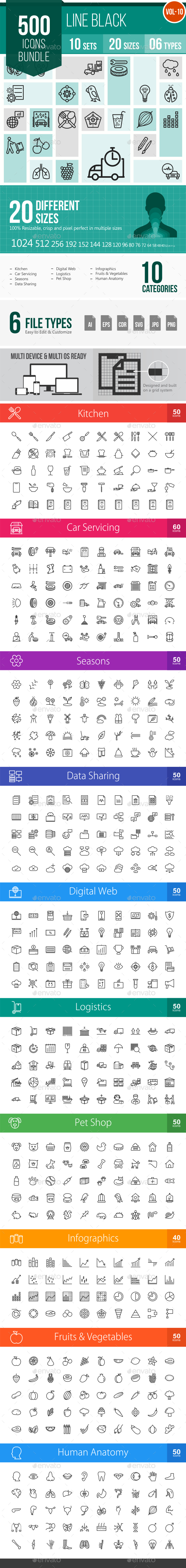 500 Vector Line Icons Bundle (Vol-10) - Icons