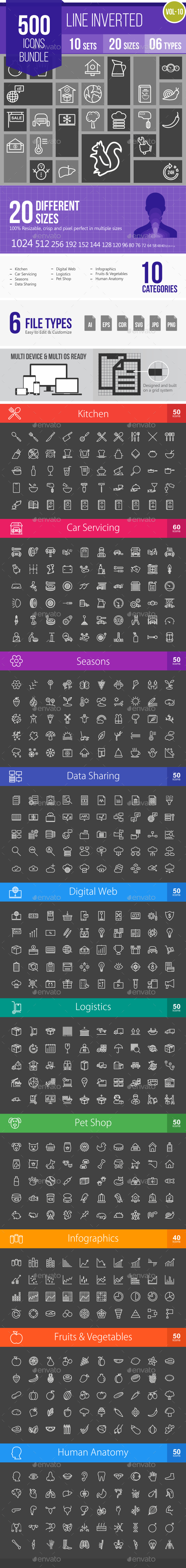 500 Vector Line Inverted Icons Bundle (Vol-10) - Icons