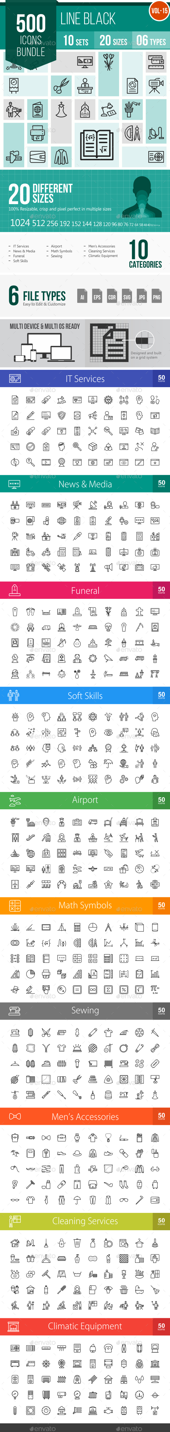 500 Vector Line Icons Bundle (Vol-15) - Icons