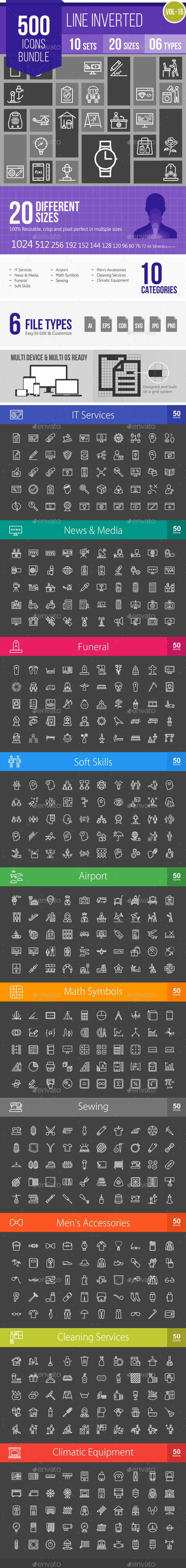 500 Vector Inverted Line Icons Bundle (Vol-15) - Icons