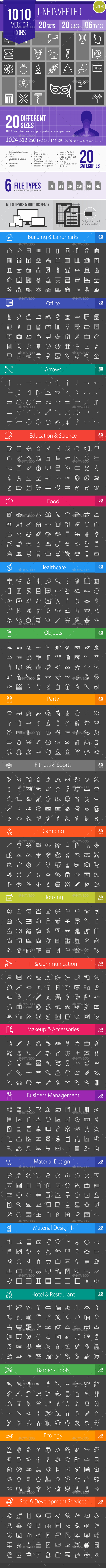 1010 Vector Inverted Line Icons - Icons