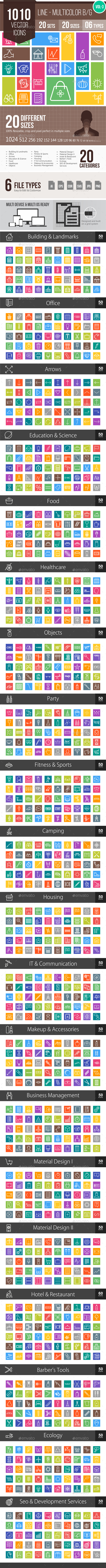 1010 Vector Multicolor B/G Line Icons - Icons