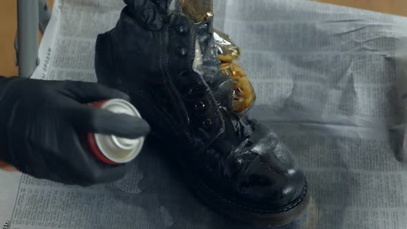 Shoe Cleaning and Odor Removal Spray Dirty Boots with an Unpleasant Odor