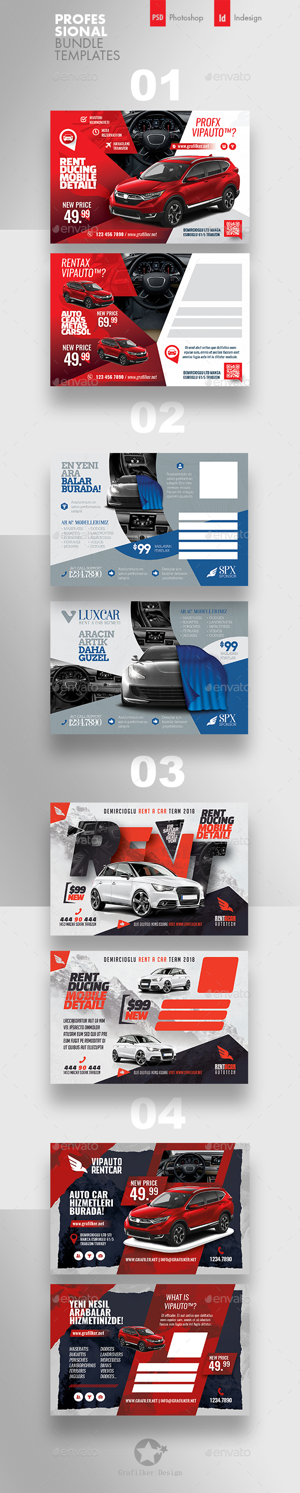Rent A Car Postcard Bundle Templates - Cards & Invites Print Templates