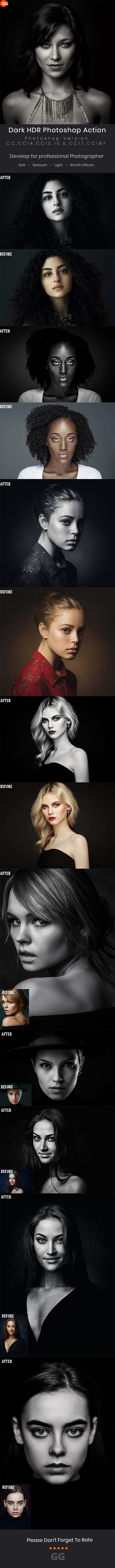 10 Dark HDR B&W Photoshop Action - Photo Effects Actions