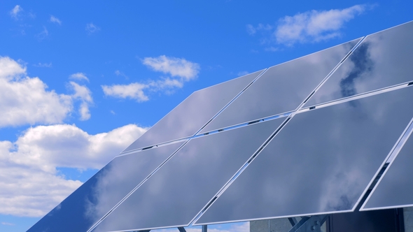 Specular Surface of a Solar Platform Is Reflecting the Bright Sky alt