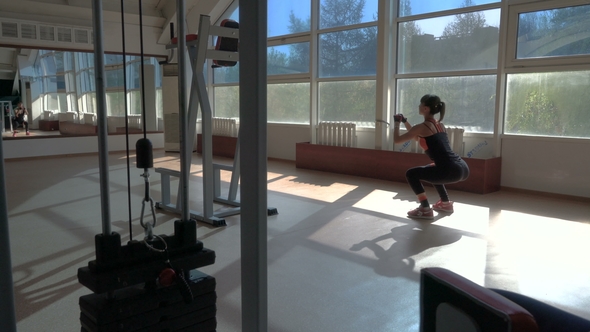 Sportive Young Woman Doing Sit-ups in the Fitness Room