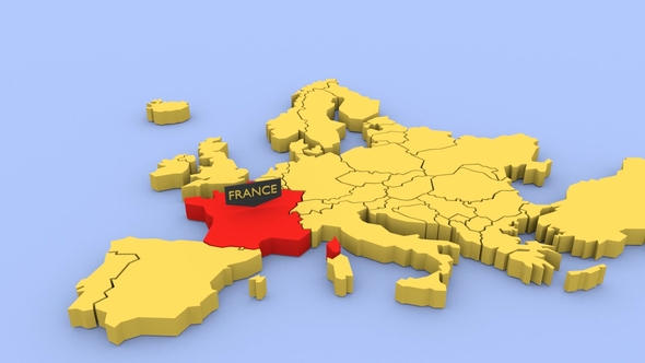 A 3D Rendered Map of Europe, Focused on France.
