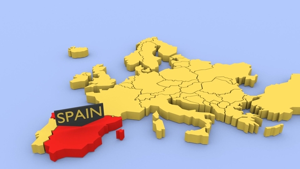 A 3D Rendered Map of Europe, Focused on Spain.