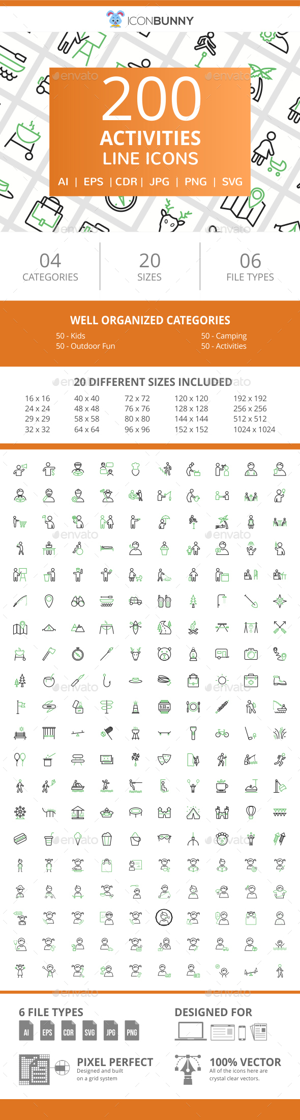 200 Activities Line Green & Black Icons - Icons