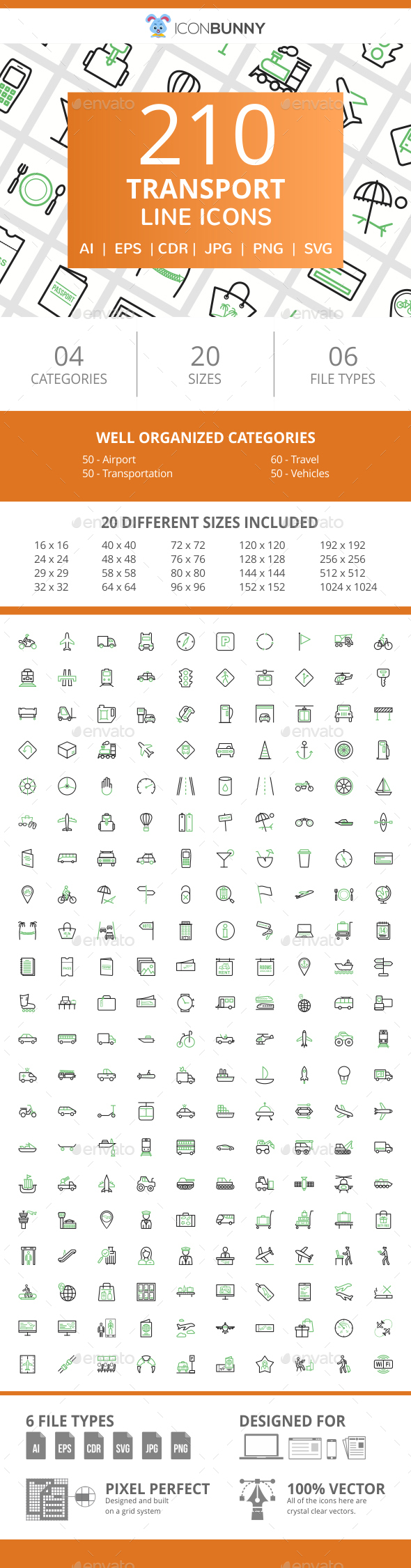 210 Transport Line Green & Black Icons - Icons